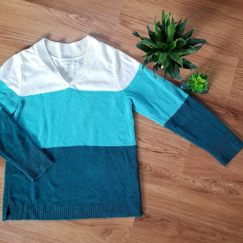 White Stage Color Block Sweater